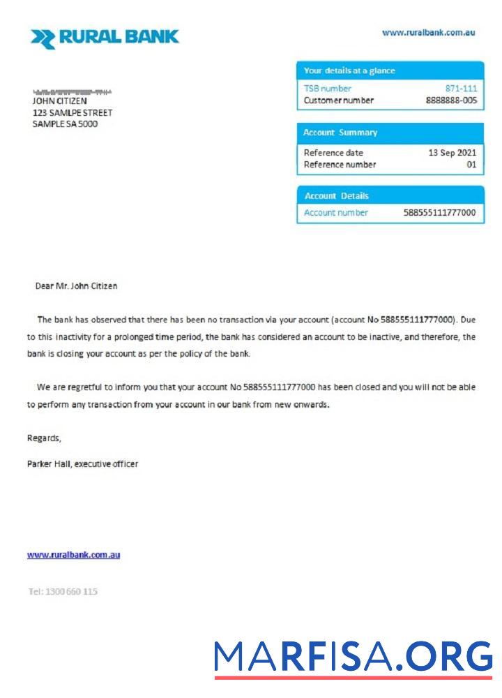 Printable Australia Rural closure reference example